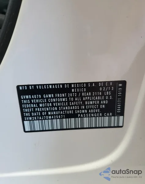 2013 Volkswagen Jetta Base from USA, damaged, VIN 3VW2K7AJ7DM425671